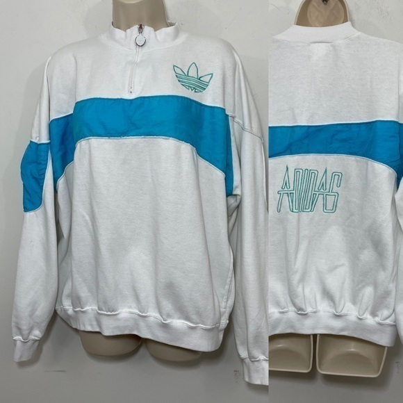 Vintage Adidas two tone sweatshirt trefoil logo XL color block 1/4